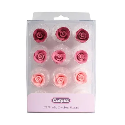 Zuckerdekoration Rosen Lilafarbtöne, 12 Stück