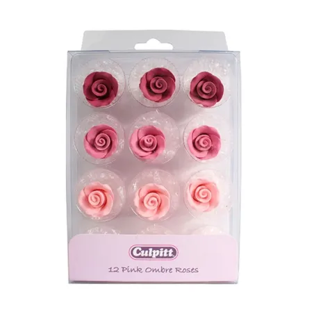 Décoration en sucre Roses teintes de violet, 12 pièces