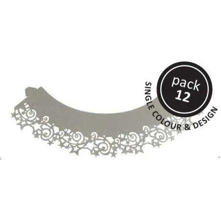 Cupcake wrapper stars silver, 12 pieces