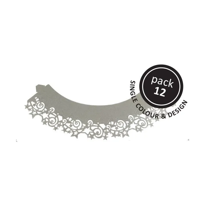 Cupcake wrapper stars silver, 12 pieces