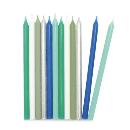 Candele argento, blu e verdi, 12 pezzi