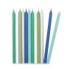 Bougies argentées, bleues & vertes, 12 pièces