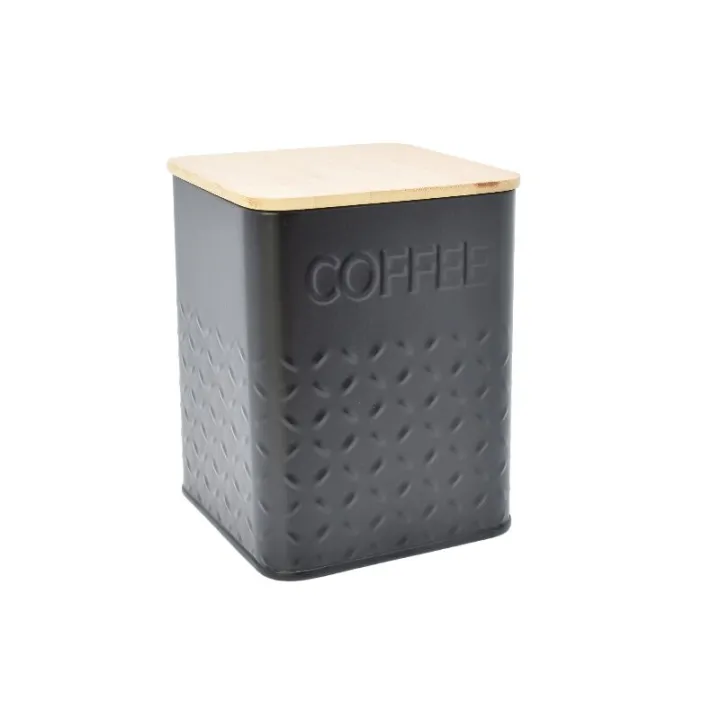 Lattina da caffè con coperchio in bambù, 110 x 110 x 140 mm