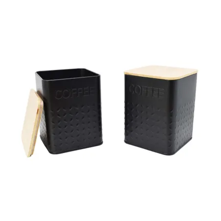 Lattina da caffè con coperchio in bambù, 110 x 110 x 140 mm