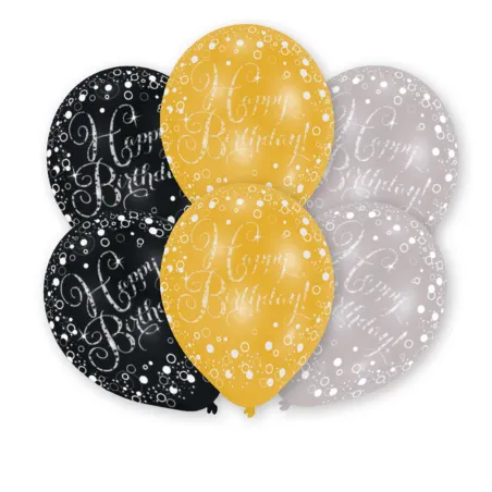 Ballons Happy Birthday Mix, 6 pièces