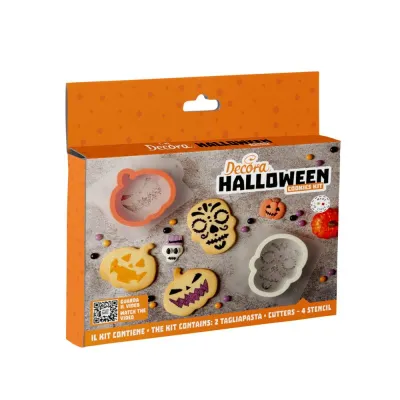 Set d'emporte-pièces Halloween, citrouille & tête de mort avec pochoir