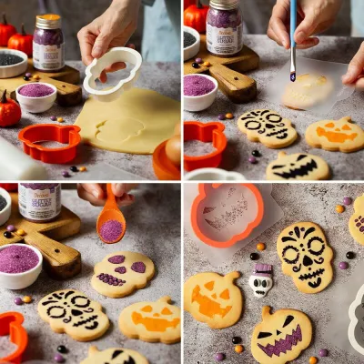 Halloween cookie cutter set, pumpkin & skull with stencil