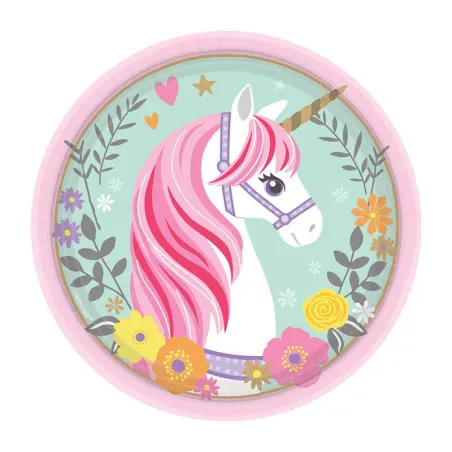 Assiettes en carton Licorne Ø 18 cm, 8 pièces
