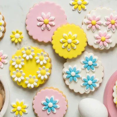 Decorazione in zucchero fiori gialli/bianchi