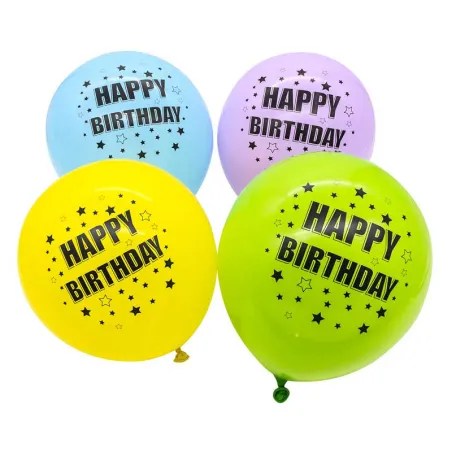 LED balloon Happy Birthday stars 27.5 cm, 4 pieces