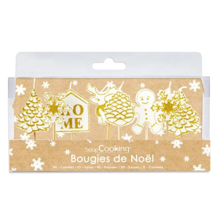Weiss-Goldene Weihnachtskerzen, 8 Stück