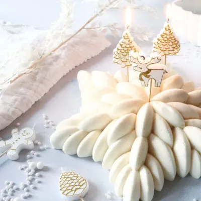 Weiss-Goldene Weihnachtskerzen, 8 Stück