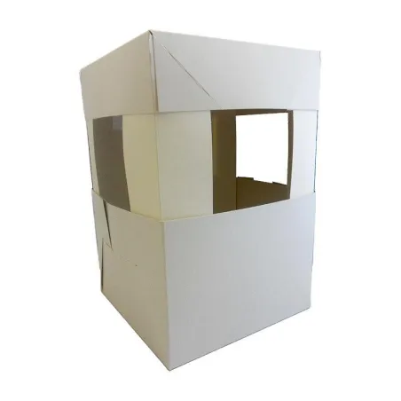 Boîte à gâteaux avec fenêtre Blanc et or 19 x 19 x 12 cm