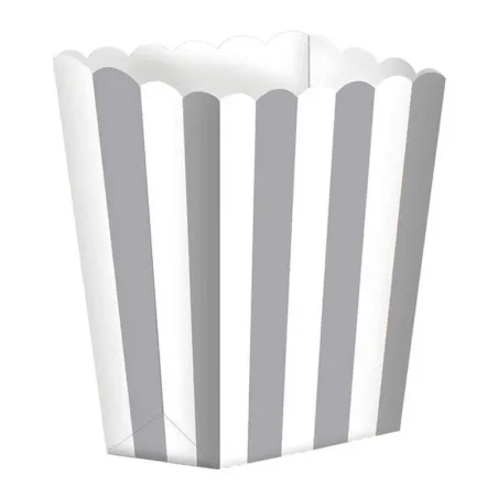 Popcorn Box silber-gestreift, 5 Stück