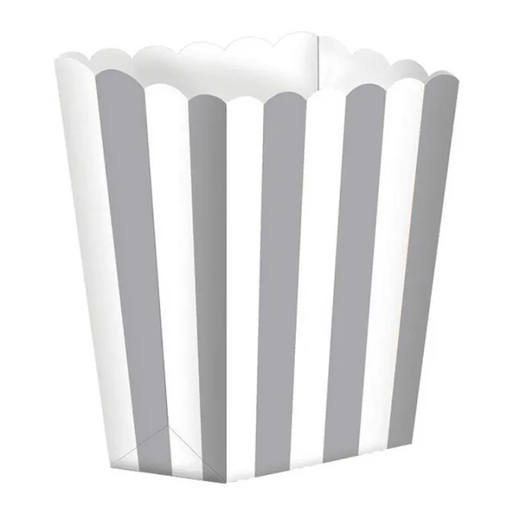 Scatola per popcorn a righe argento, 5 pezzi