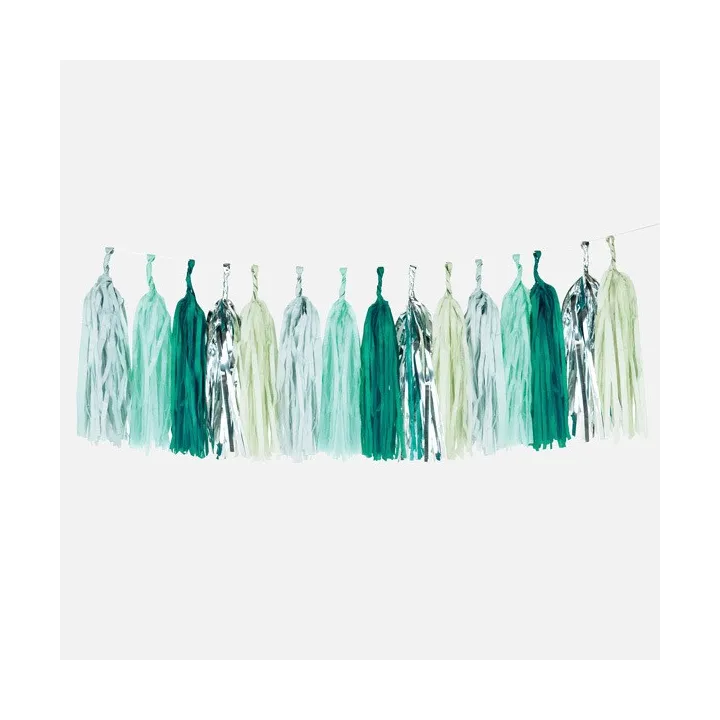 Girlande Tassel Mix Grün, 4.20 Meter
