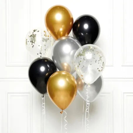 Bouquet di palloncini nero, oro, argento 8 pezzi