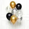 Bouquet di palloncini nero, oro, argento 8 pezzi
