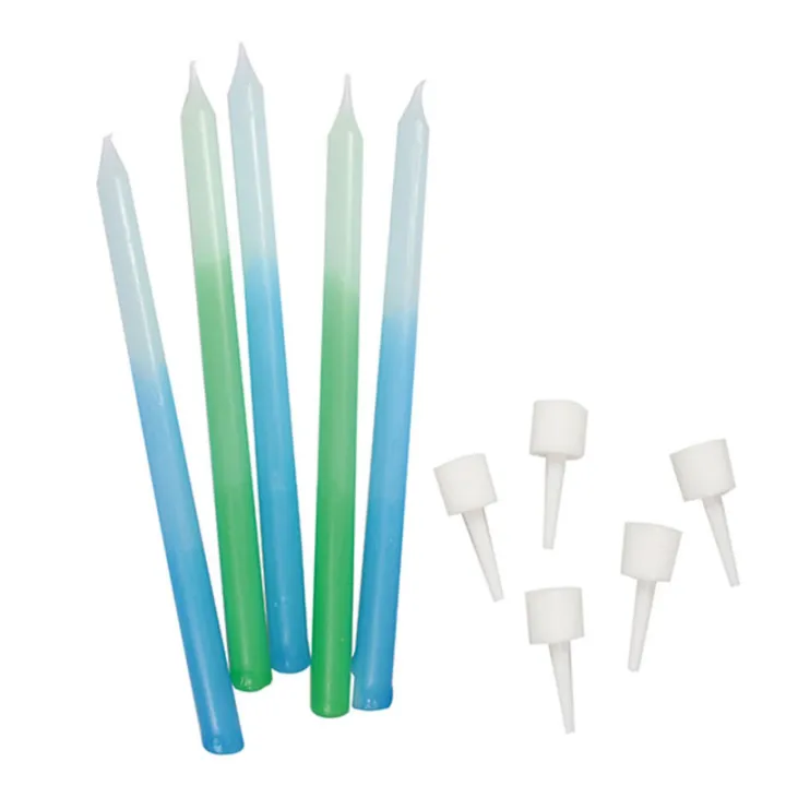 Candles blue & green, 12 pieces