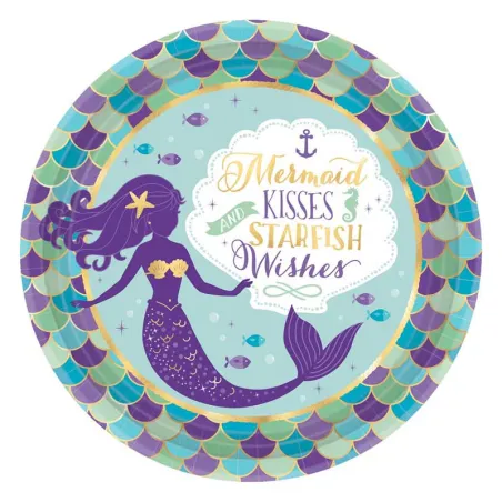 Piatto di carta Mermaid Wishes Ø 23 cm, 8 pezzi