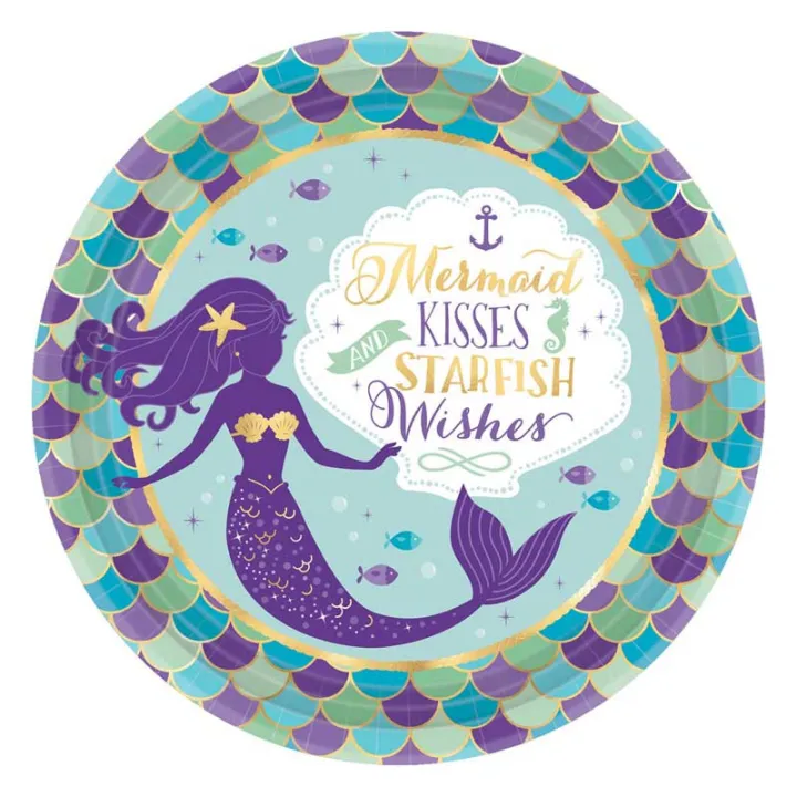 Piatto di carta Mermaid Wishes Ø 23 cm, 8 pezzi