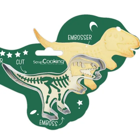 Dinosaur cookie cutter with wooden embosser