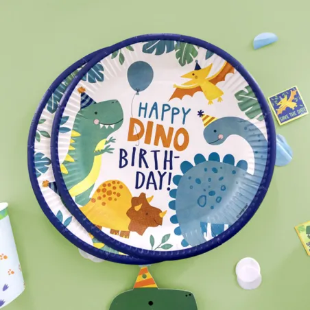 Assiette en carton Dino Ø 23 cm, 8 pièces