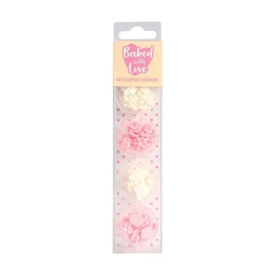 Zuckerdekoration Mini-Blumen Rosa & Weiss, 48 Stück