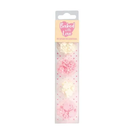 Sugar decoration mini flowers pink & white, 48 pieces