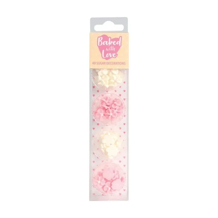 Sugar decoration mini flowers pink & white, 48 pieces