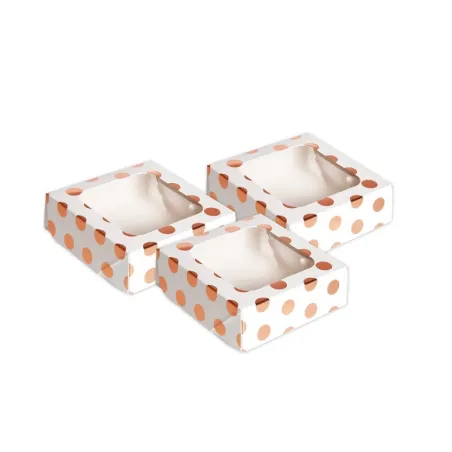 Scatole per torte con pois rosa e dorati, 3 pezzi
