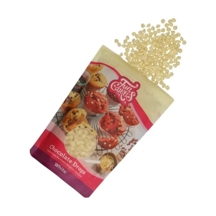Gocce di cioccolato FunCakes bianco a prova di cottura, 350 g