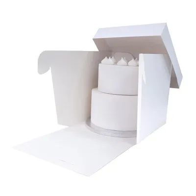 Boîte à gâteaux avec fenêtre Blanc et or 19 x 19 x 8 cm