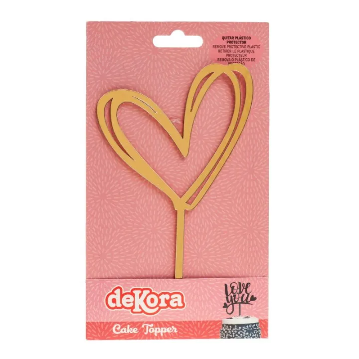 Cake topper cuore oro, 10 x 9,5 cm