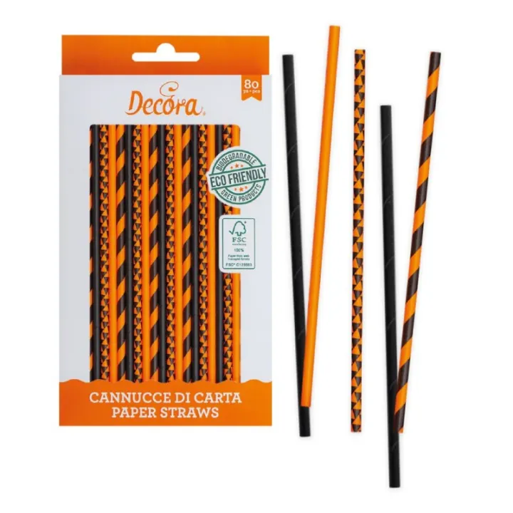 Paper straws orange / black, 80 pieces