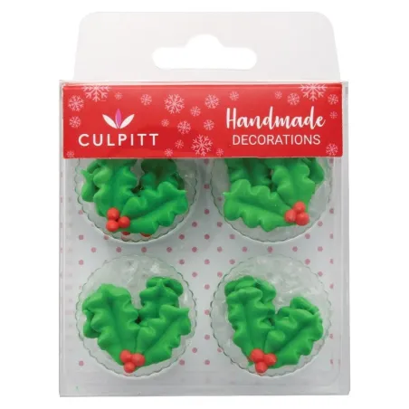 Sugar decoration holly and berries, 12 pieces