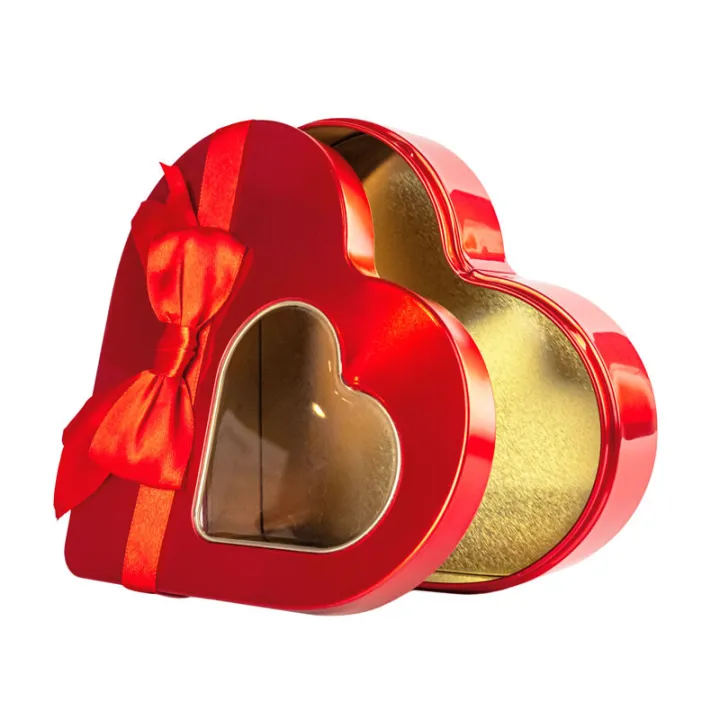 Heart-shaped box with window & bow, 180 x 160 x 50 mm