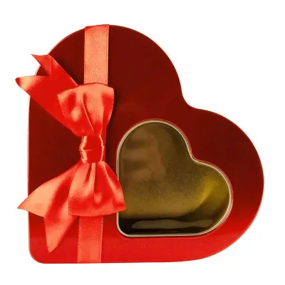 Scatola a forma di cuore con finestra e fiocco, 180 x 160 x 50 mm