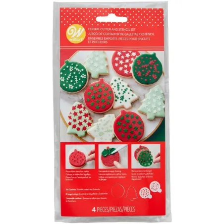 Christmas cookie cutter & stencil set, 4 pieces