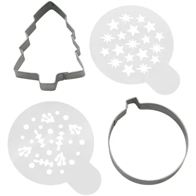 Christmas cookie cutter & stencil set, 4 pieces