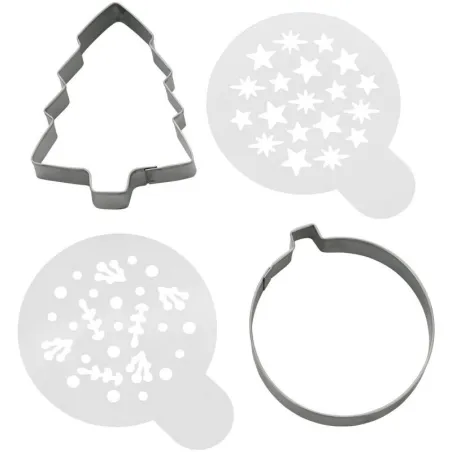 Christmas cookie cutter & stencil set, 4 pieces