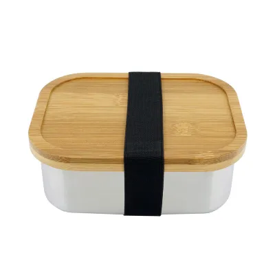 Lunchbox aus Edelstahl mit Bambusdeckel, 165 x 120 x 56 mm