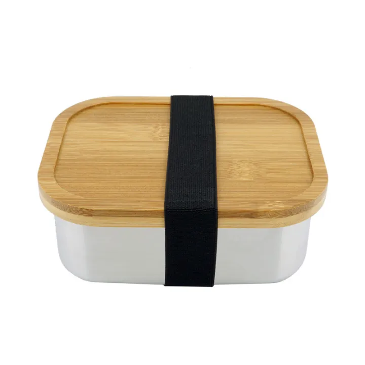 Scatola per il pranzo in acciaio inox con coperchio in bambù, 165 x 120 x 56 mm