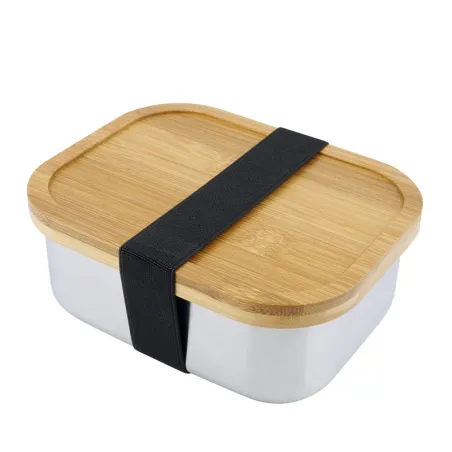 Scatola per il pranzo in acciaio inox con coperchio in bambù, 165 x 120 x 56 mm