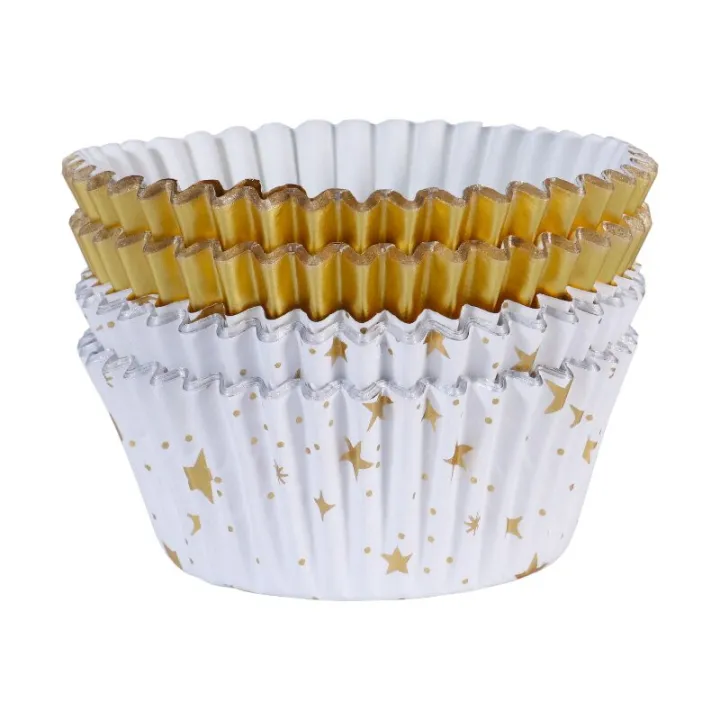 Moules à cupcakes Étoiles dorées, 60 pièces