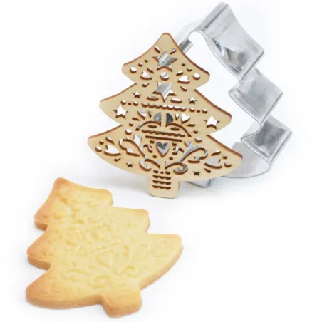 Christmas tree cookie cutter with wooden embosser