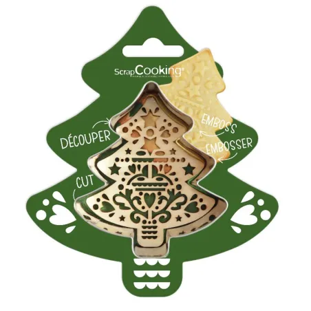 Christmas tree cookie cutter with wooden embosser
