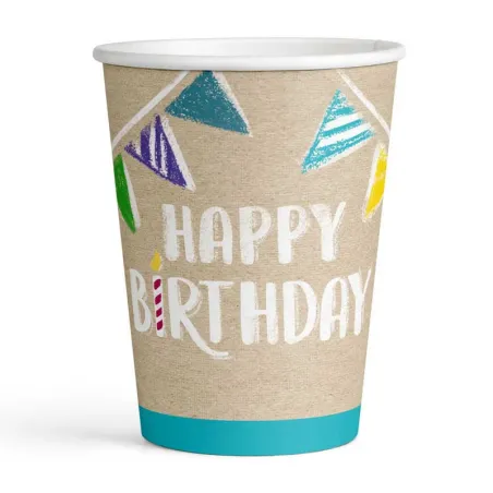 Bicchiere Happy Birthday nature 250 ml, 8 pezzi