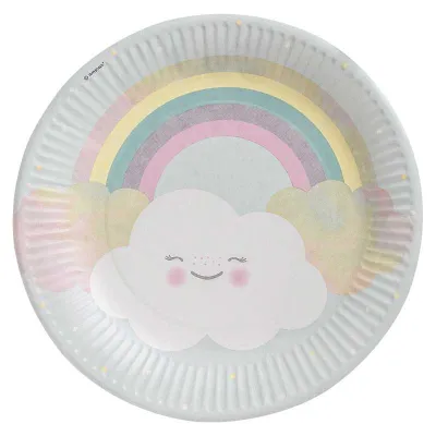 Pappteller Regenbogen und Wolken Ø 23 cm, 8 Stück