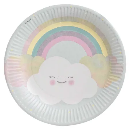 Paper plates rainbow and clouds Ø 23 cm, 8 pieces